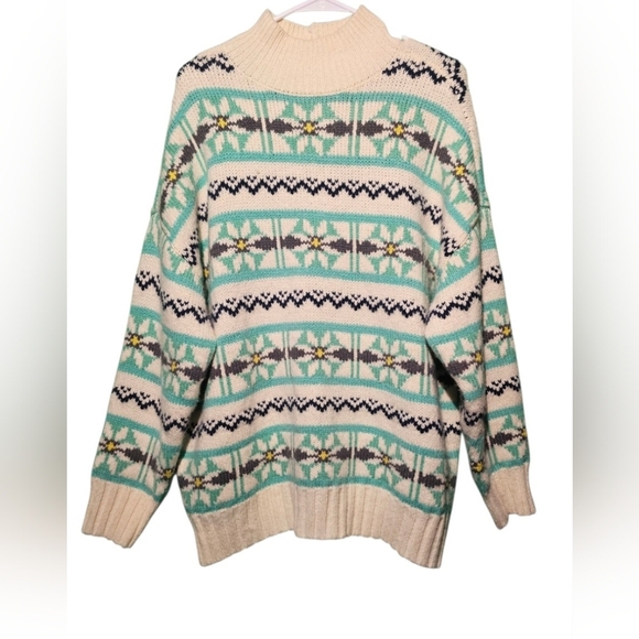 American Eagle Outfitters Mint and Cream Patterned Sweater EUC Medium PTP 27 - Picture 5 of 8